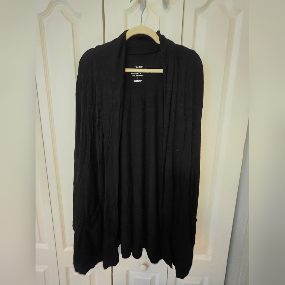 TORRID Black Super Soft Long-line Open Cardigan Loungewear 1X